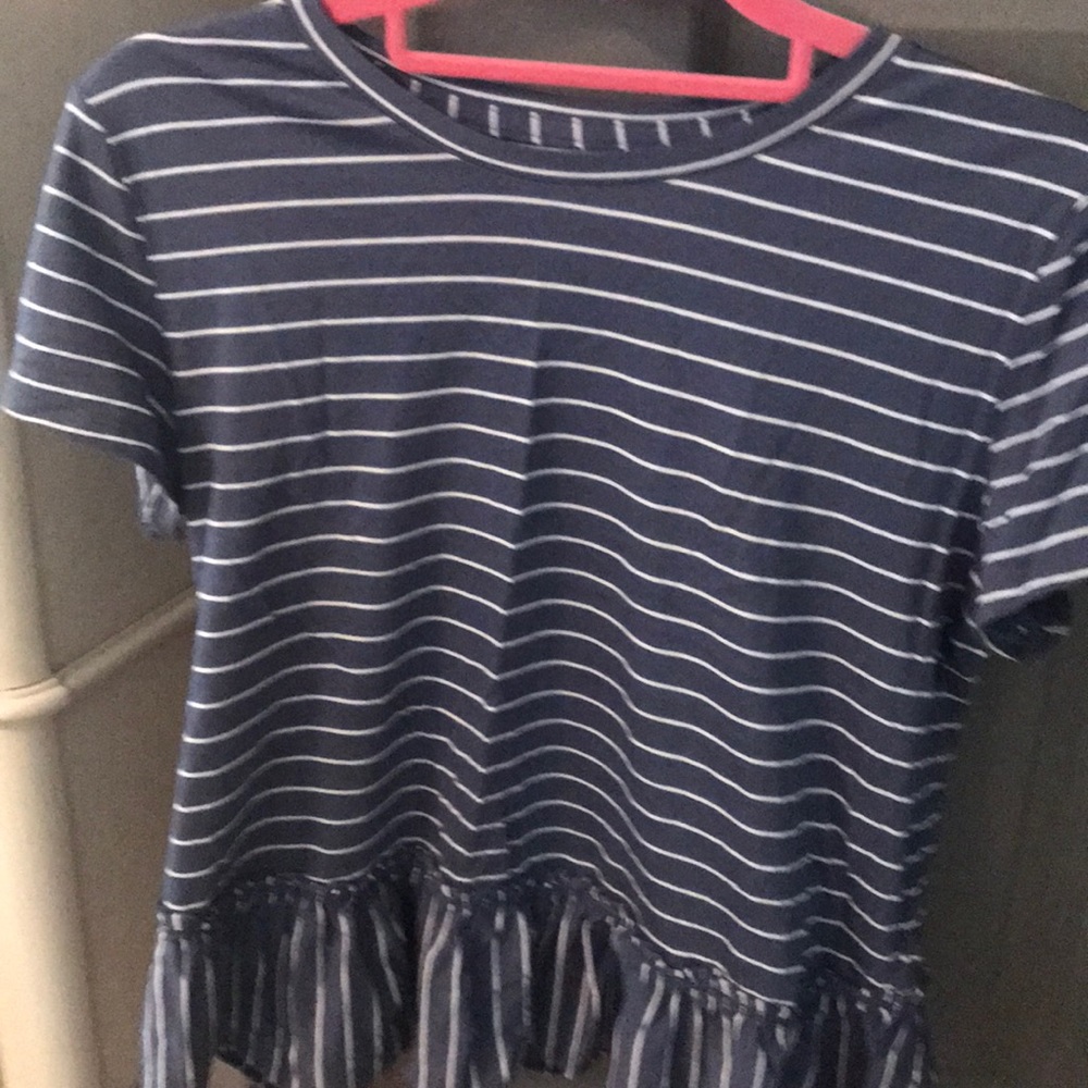 Blue and white striped cropped peplum top